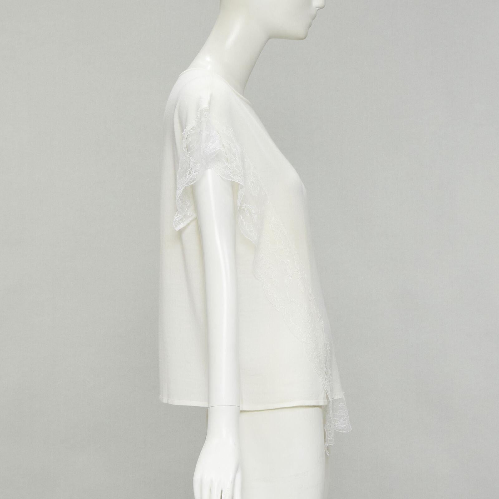 LANVIN cream white wool blend lace trim knitted pullover top M In Good Condition For Sale In Hong Kong, NT
