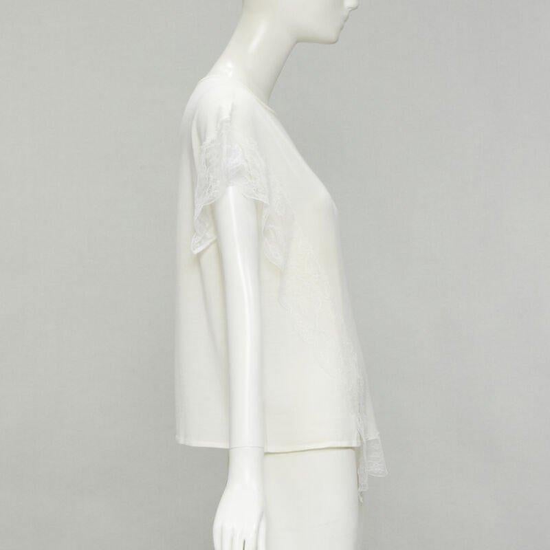 LANVIN - Pull en laine mélangée crème et blanc avec bordures en dentelle M Bon état - En vente à Hong Kong, NT