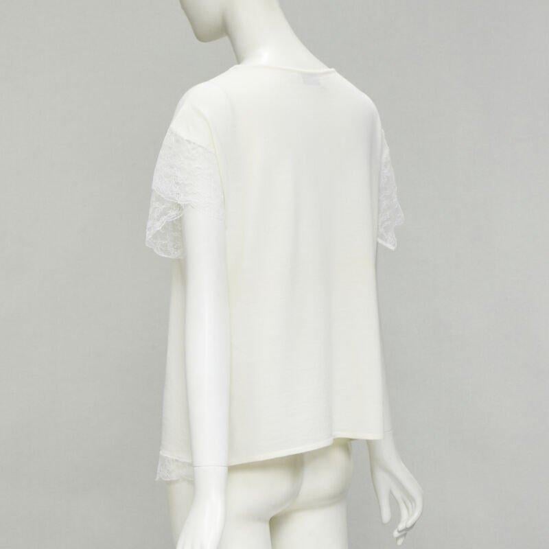 LANVIN - Pull en laine mélangée crème et blanc avec bordures en dentelle M en vente 1