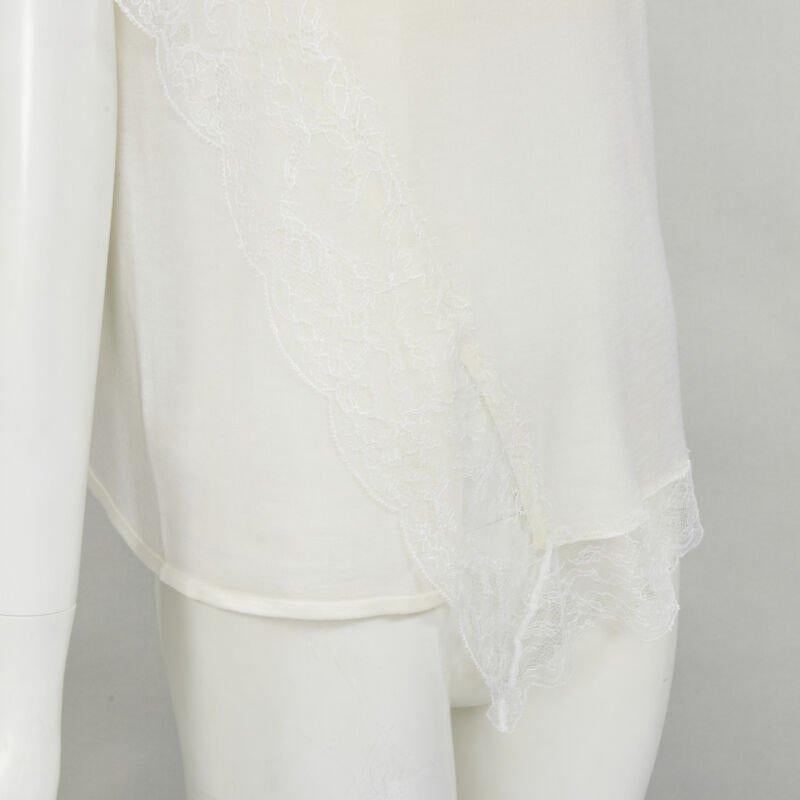 LANVIN - Pull en laine mélangée crème et blanc avec bordures en dentelle M en vente 2