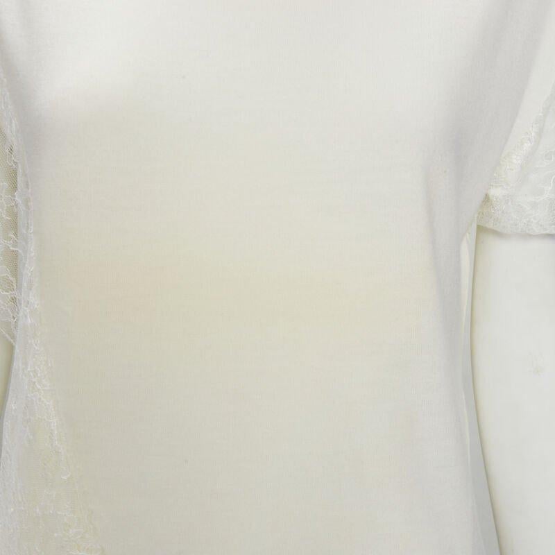 LANVIN - Pull en laine mélangée crème et blanc avec bordures en dentelle M en vente 3