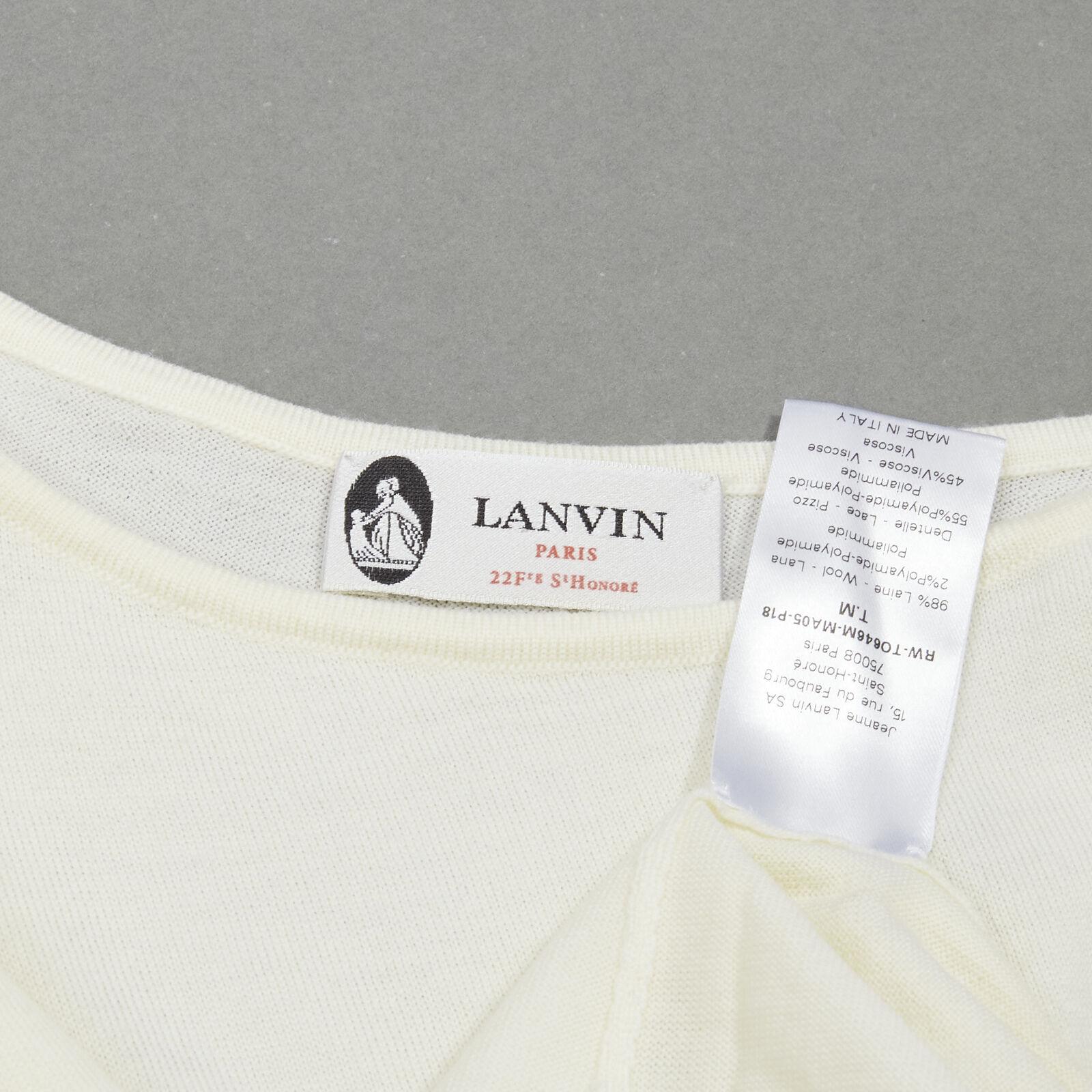 LANVIN cream white wool blend lace trim knitted pullover top M For Sale 4