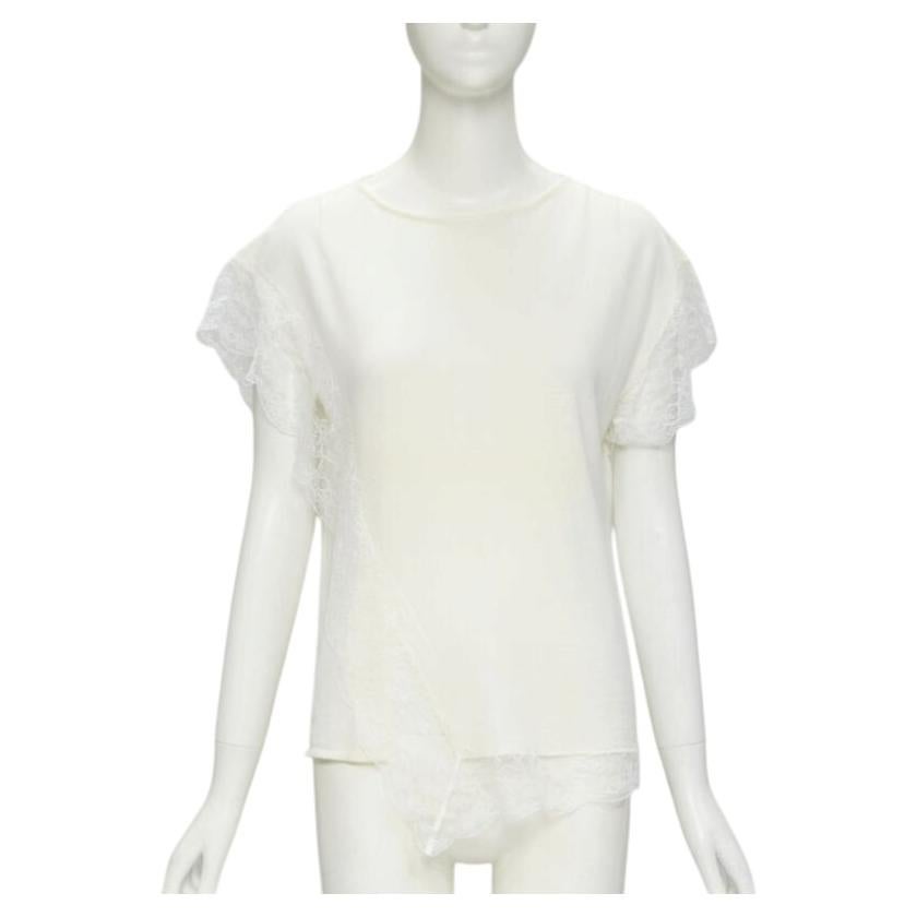 LANVIN jersey de punto con ribete de encaje en mezcla de lana blanco crema M en venta