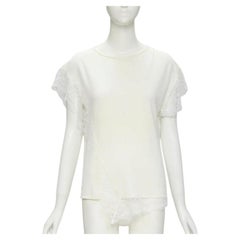 LANVIN - Pull en laine mélangée crème et blanc avec bordures en dentelle M