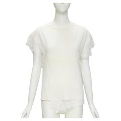 LANVIN cream white wool blend lace trim knitted pullover top M