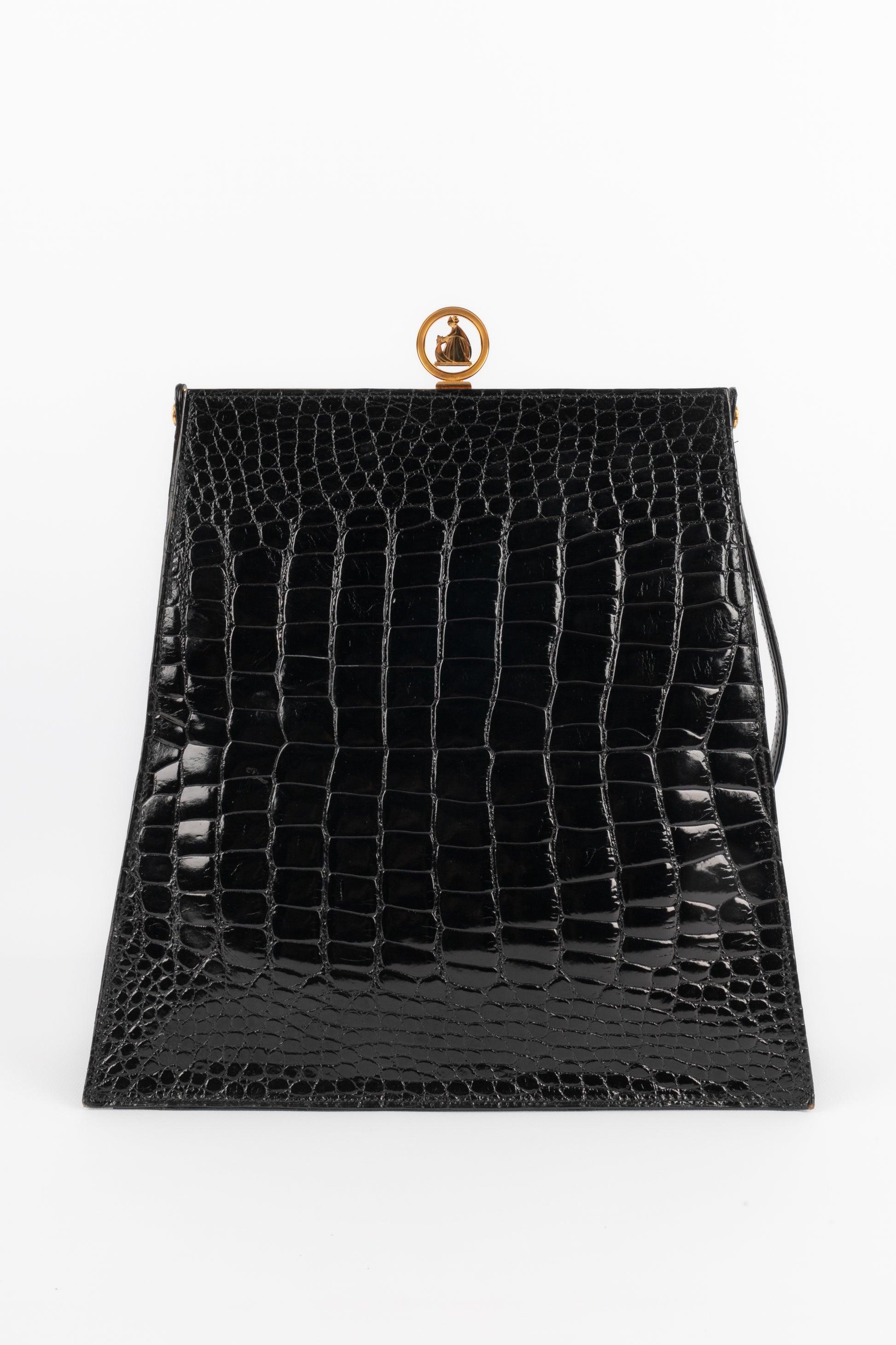 Lanvin Crocodile Black Exotic Leather Bag In Excellent Condition For Sale In SAINT-OUEN-SUR-SEINE, FR