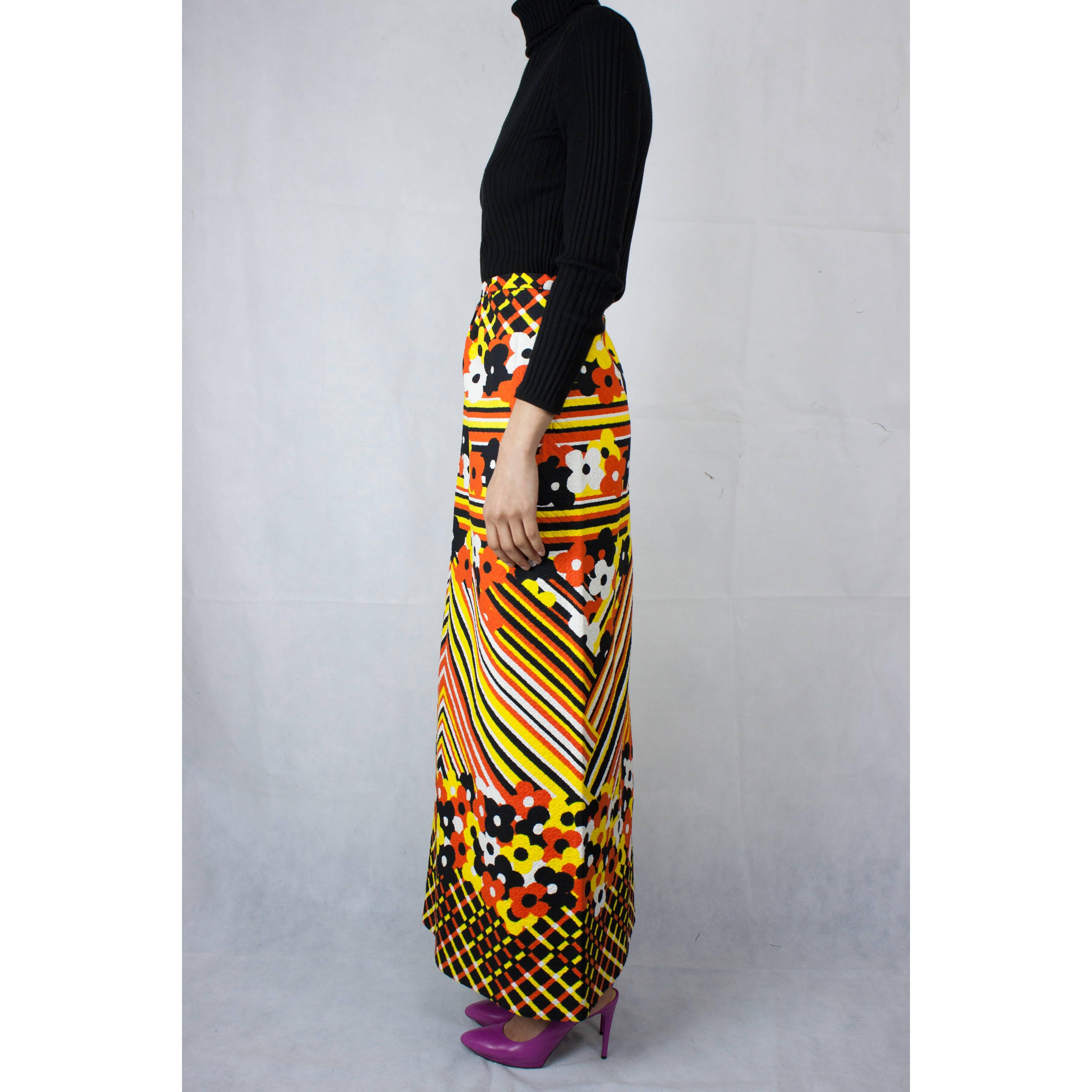 Black Lanvin daisy print piqué maxi dress, circa 1970