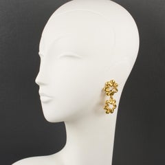 Lanvin Dangle Clip Earrings Gilt Metal Flower