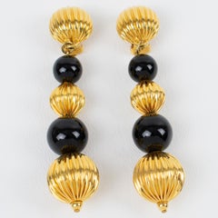 Lanvin Dangle Clip-on Earrings Gilded Metal and Brown Poured Glass