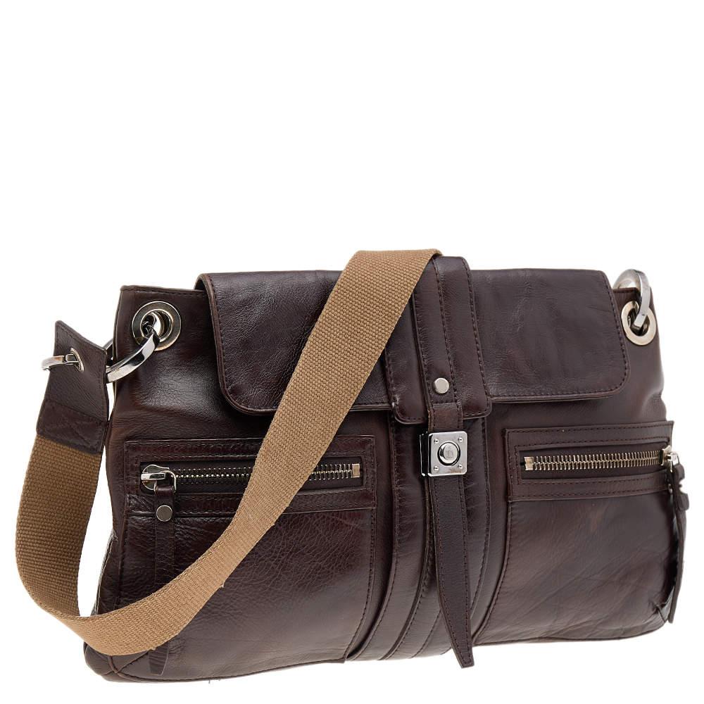 Lanvin Dark Brown Leather Flap Shoulder Bag In Good Condition For Sale In Dubai, Al Qouz 2