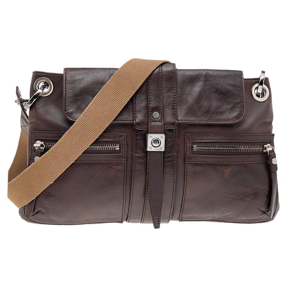 Lanvin Dark Brown Leather Flap Shoulder Bag For Sale