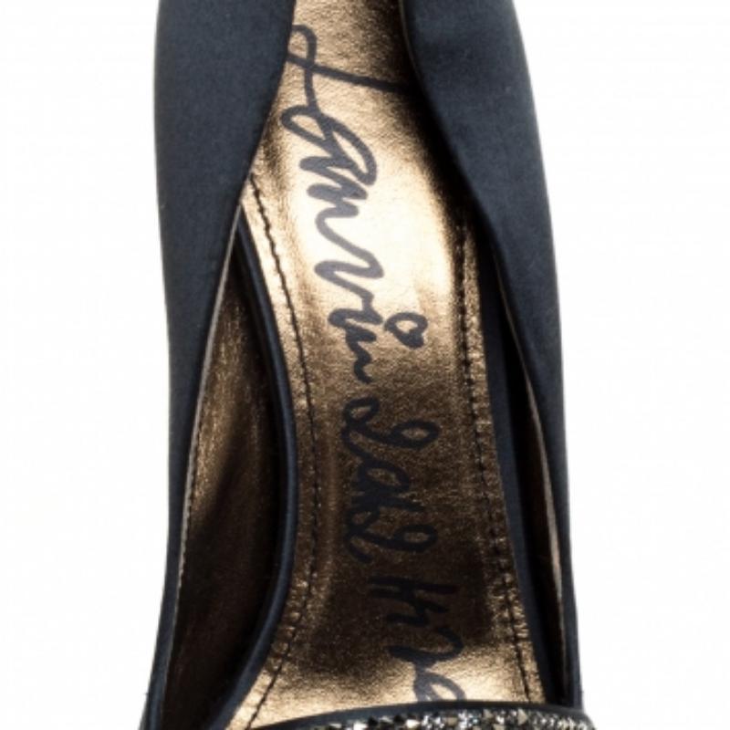 Women's Lanvin Dark Green Satin Crystal Embellished Open Toe Platform Pumps Size 36 For Sale