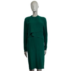 LANVIN dunkelgrünes Kleid aus Seide LAYERED LONG SLEEVE CREPE 38 S
