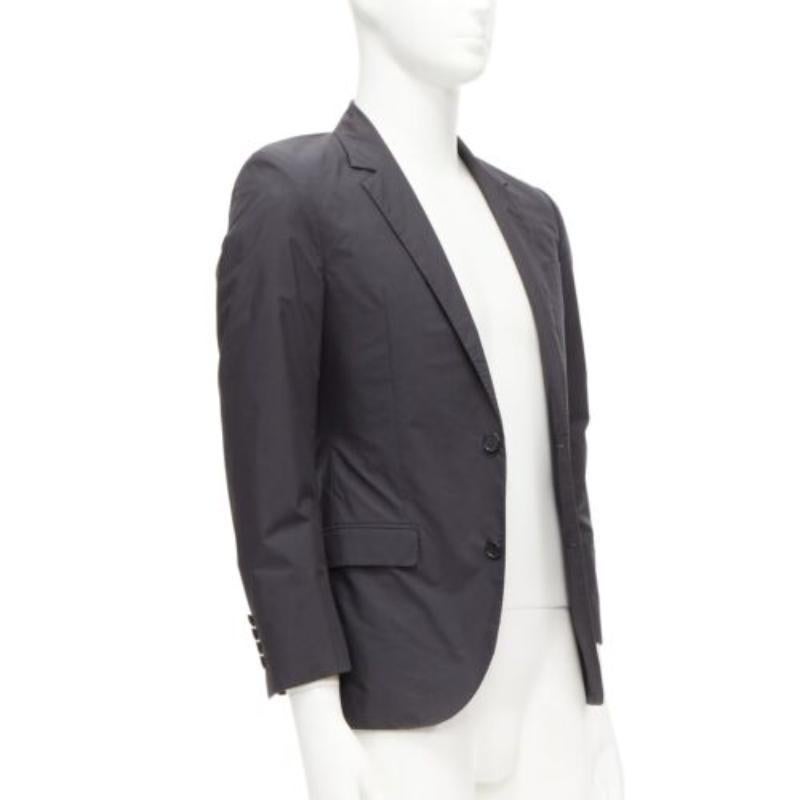 Black LANVIN dark grey cotton blend nylon minimal single breast suit blazer EU44 XS For Sale