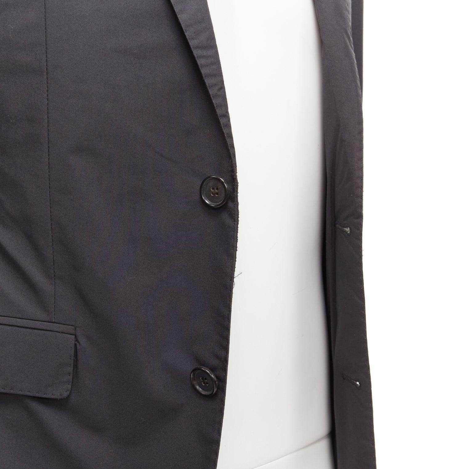 LANVIN dark grey cotton blend nylon minimal single breast suit blazer EU44 XS For Sale 3