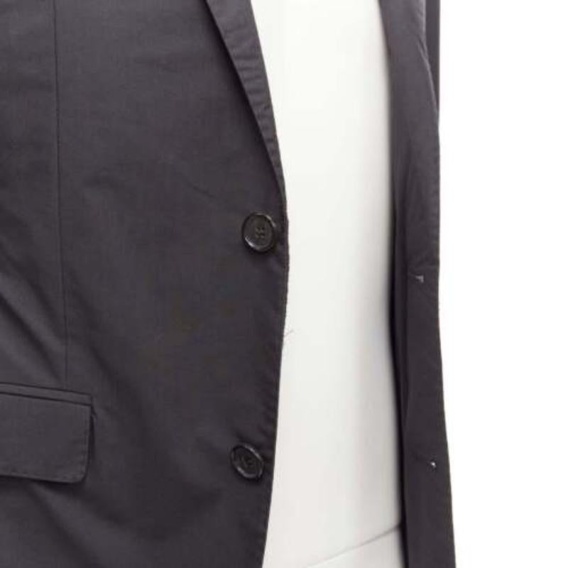 LANVIN dark grey cotton blend nylon minimal single breast suit blazer EU44 XS For Sale 2