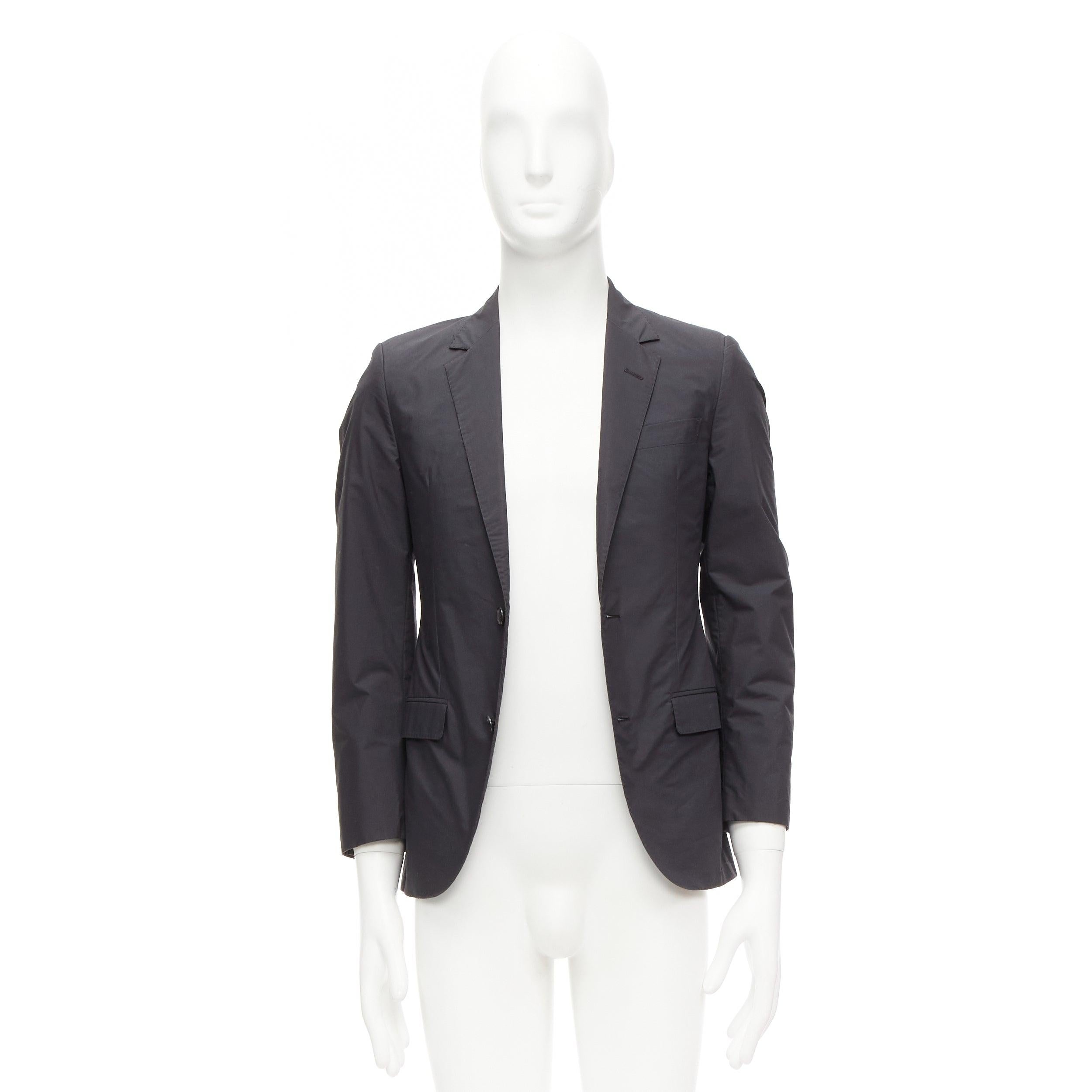 LANVIN dark grey cotton blend nylon minimal single breast suit blazer EU44 XS For Sale 5