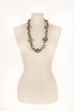 Lanvin Dark-Silvery Metal Necklace with Rhinestones