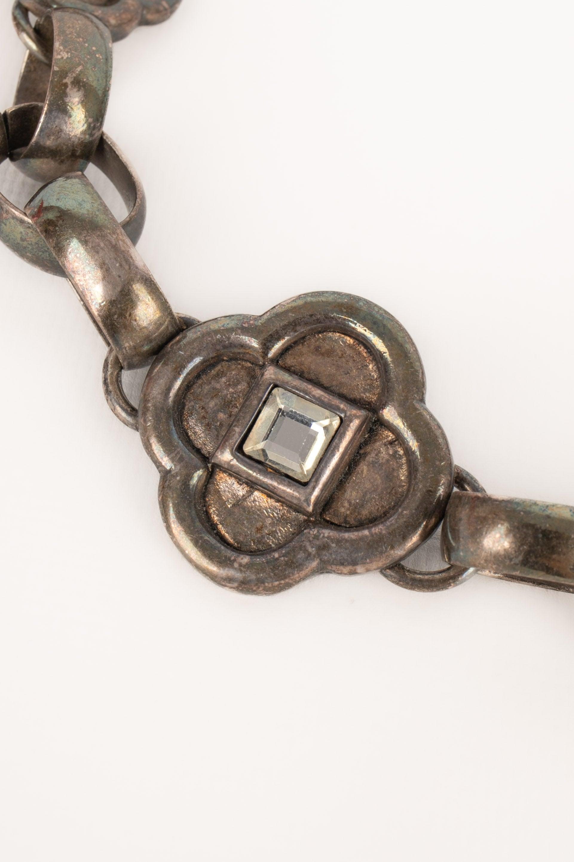Lanvin Dark-Silvery Metal Necklace with Rhinestones In Good Condition For Sale In SAINT-OUEN-SUR-SEINE, FR