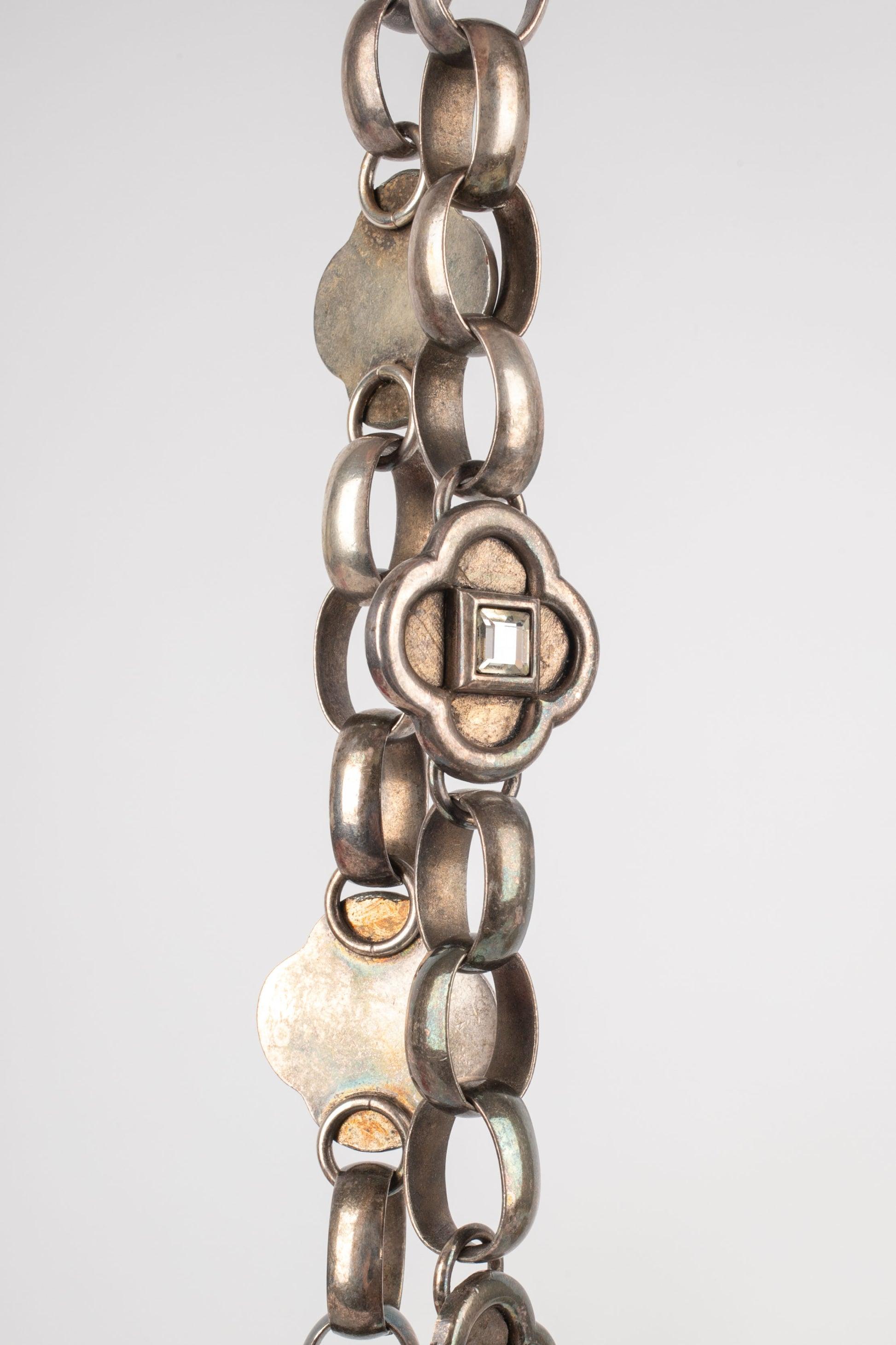Women's Lanvin Dark-Silvery Metal Necklace with Rhinestones For Sale