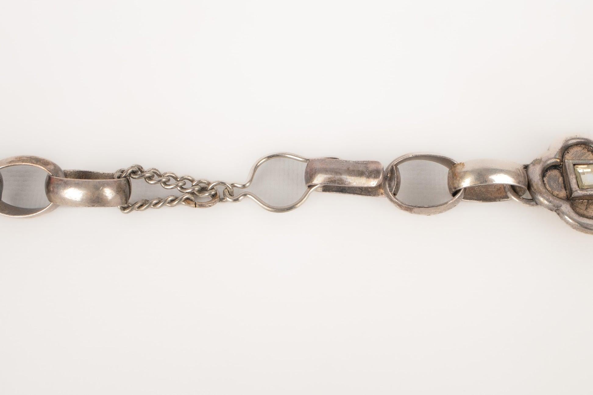 Lanvin Dark-Silvery Metal Necklace with Rhinestones For Sale 1