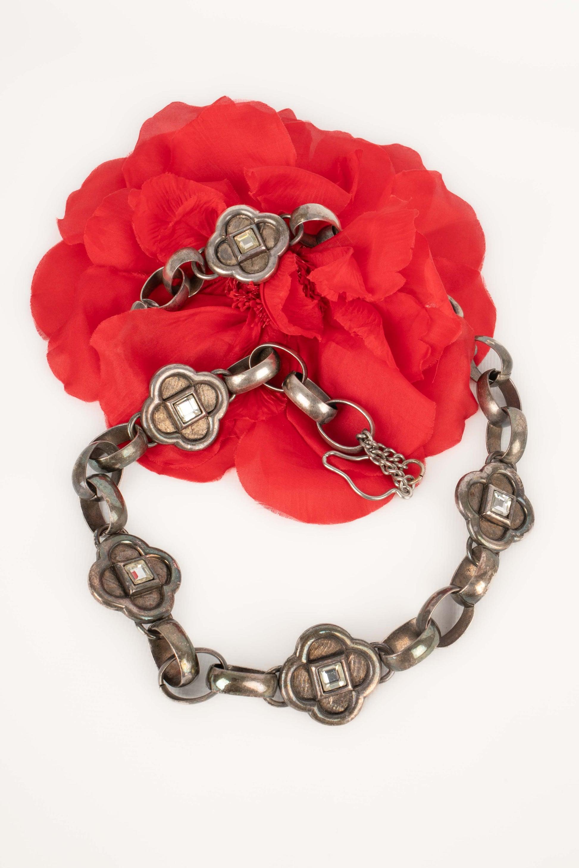 Lanvin Dark-Silvery Metal Necklace with Rhinestones For Sale 3