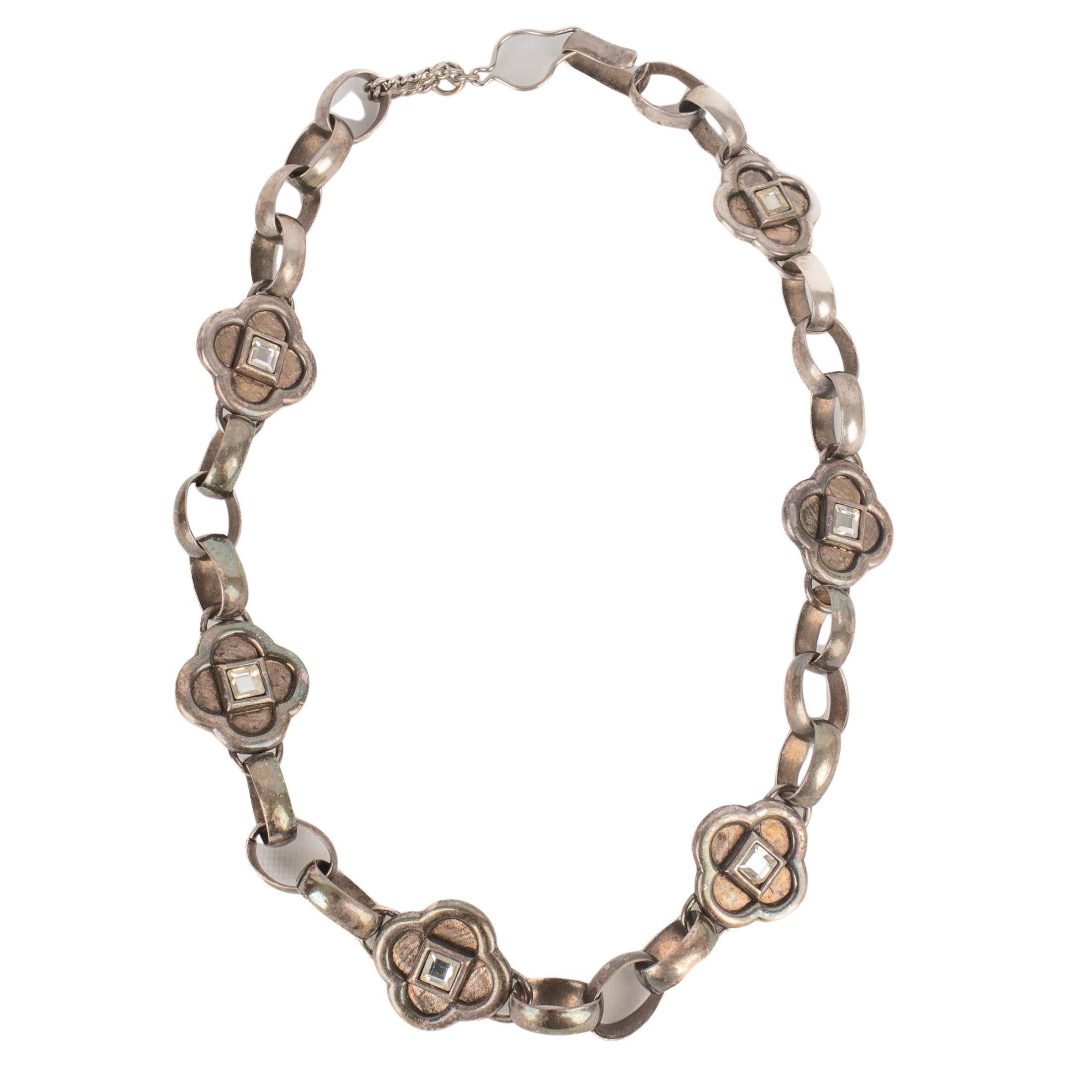 Lanvin Dark-Silvery Metal Necklace with Rhinestones For Sale