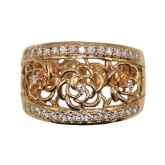 LANVIN Diamond Floral Openwork K18 Gold Fashion Ring