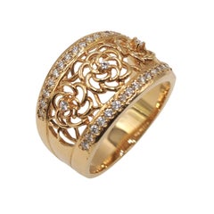 LANVIN Diamond Floral Openwork K18 Gold Fashion Ring