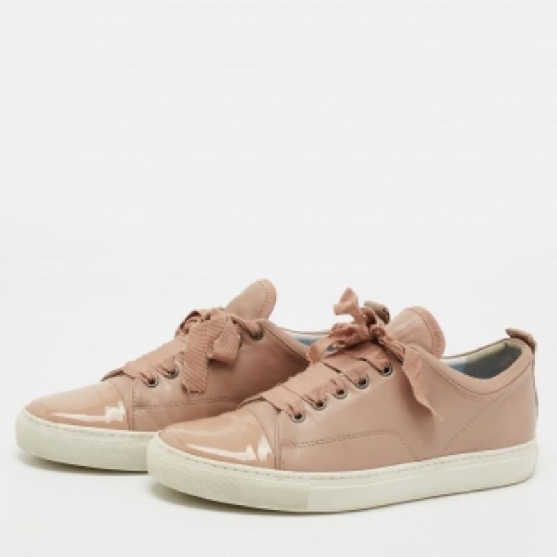 Lanvin, scarpe da ginnastica basse in pelle e vernice rosa polveroso con punta a cappuccio, taglia 40 in vendita 3