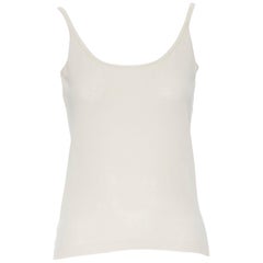 LANVIN Elbaz 2005 beige cream cotton knitted raw mesh pearl chain tank top S