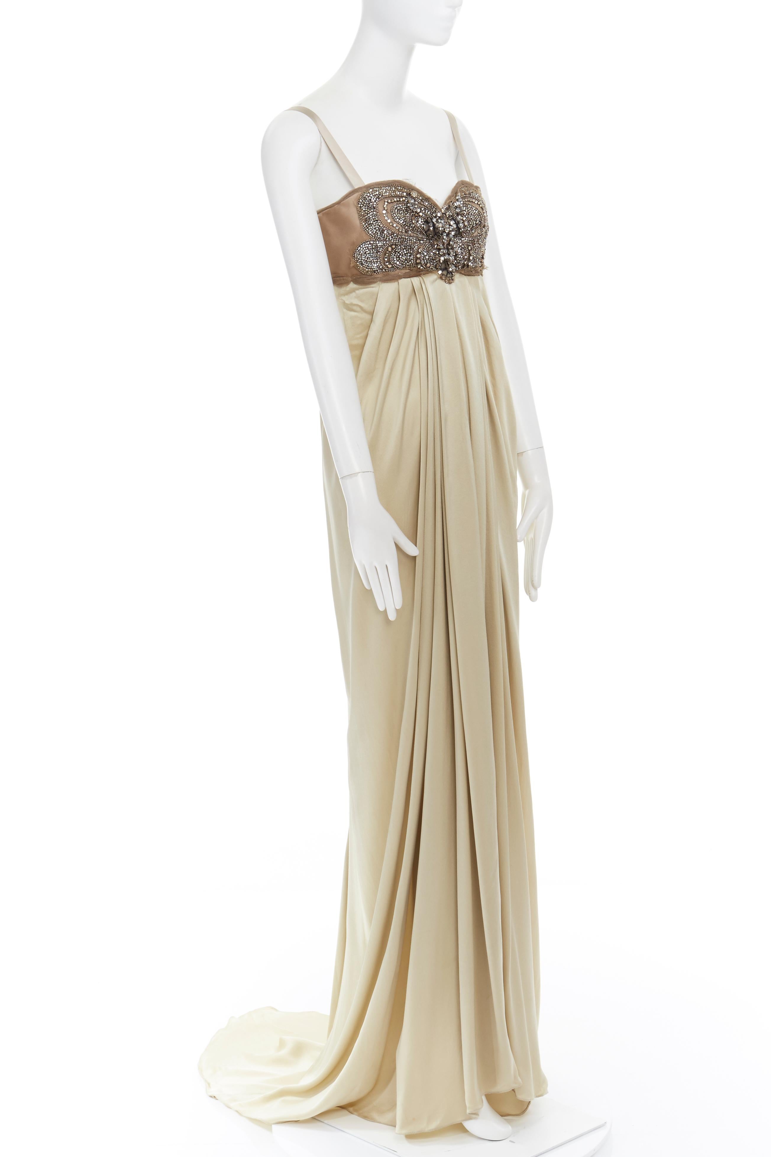 LANVIN ELBAZ 2006 kristallbesetztes, juwelenbesetztes Kleid aus Seide mit drapiertem Oberteil FR38 (Beige)