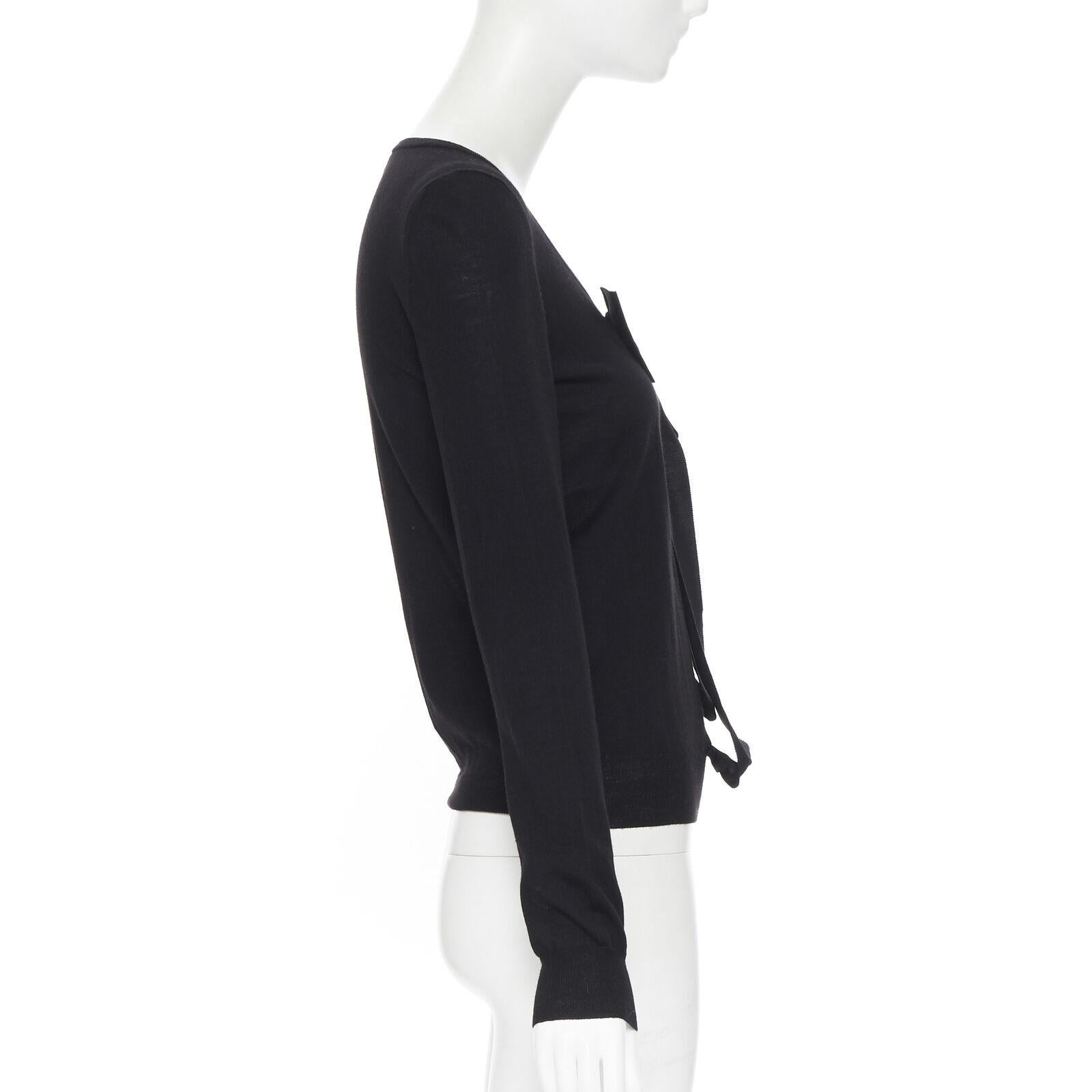 LANVIN Elbaz 2008 100% fleece wool black signature grosgrain ribbon sweater S In Excellent Condition For Sale In Hong Kong, NT
