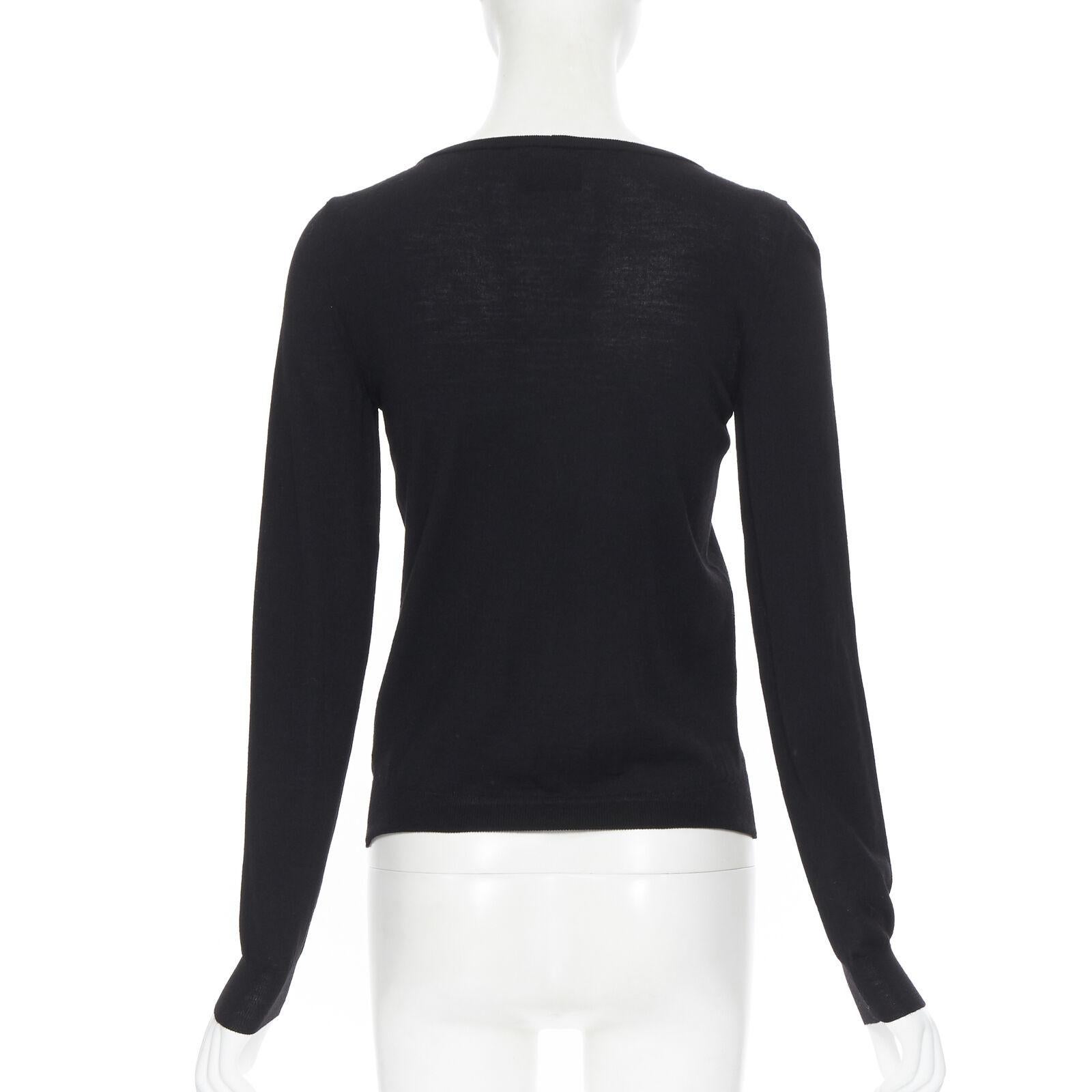Women's LANVIN Elbaz 2008 100% fleece wool black signature grosgrain ribbon sweater S For Sale