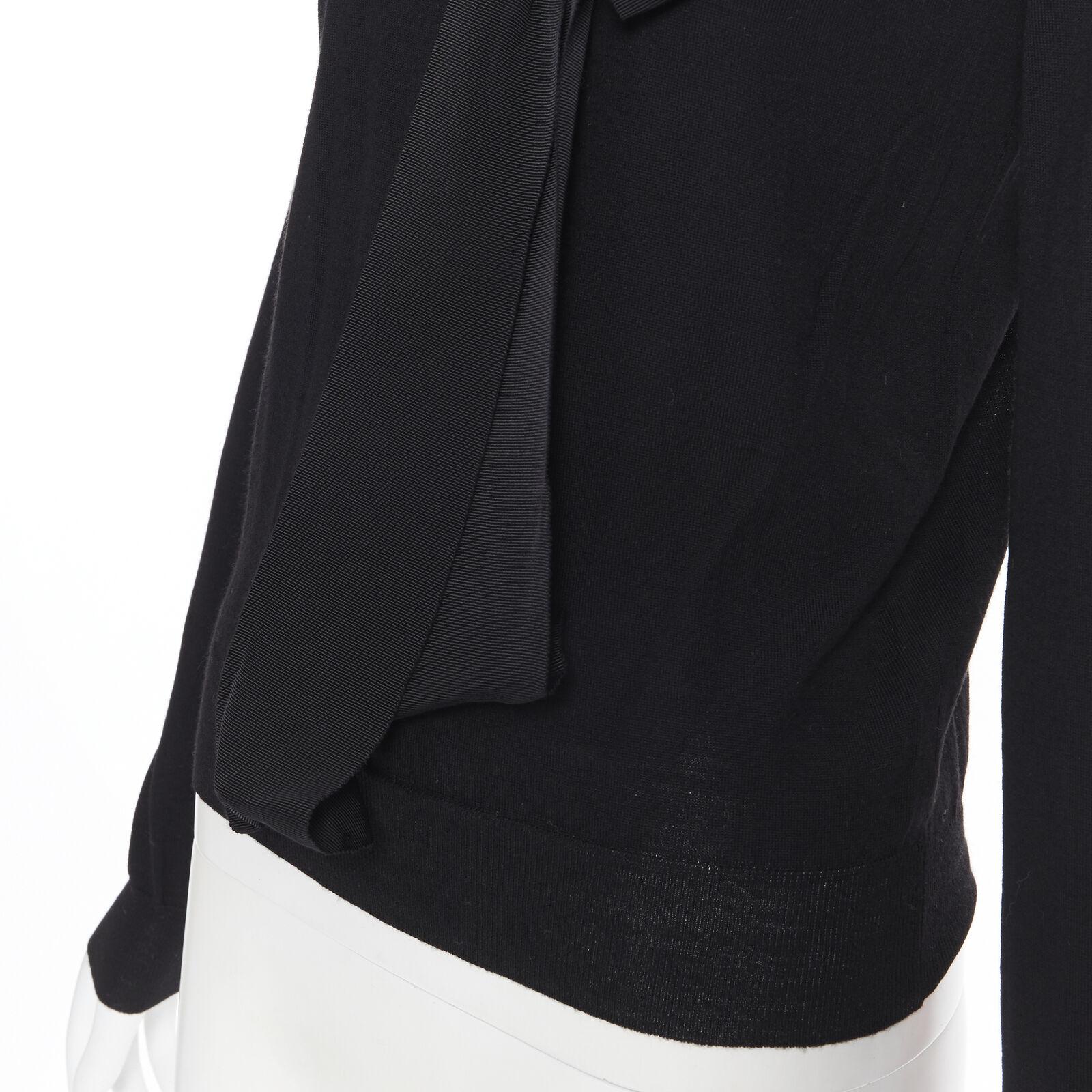 LANVIN Elbaz 2008 100% fleece wool black signature grosgrain ribbon sweater S For Sale 2