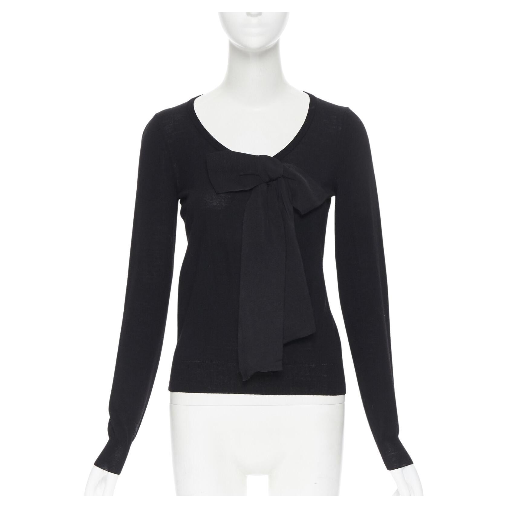 LANVIN Elbaz 2008 100% fleece wool black signature grosgrain ribbon sweater S For Sale