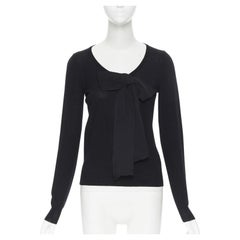 LANVIN Elbaz 2008 100% fleece wool black signature grosgrain ribbon sweater S