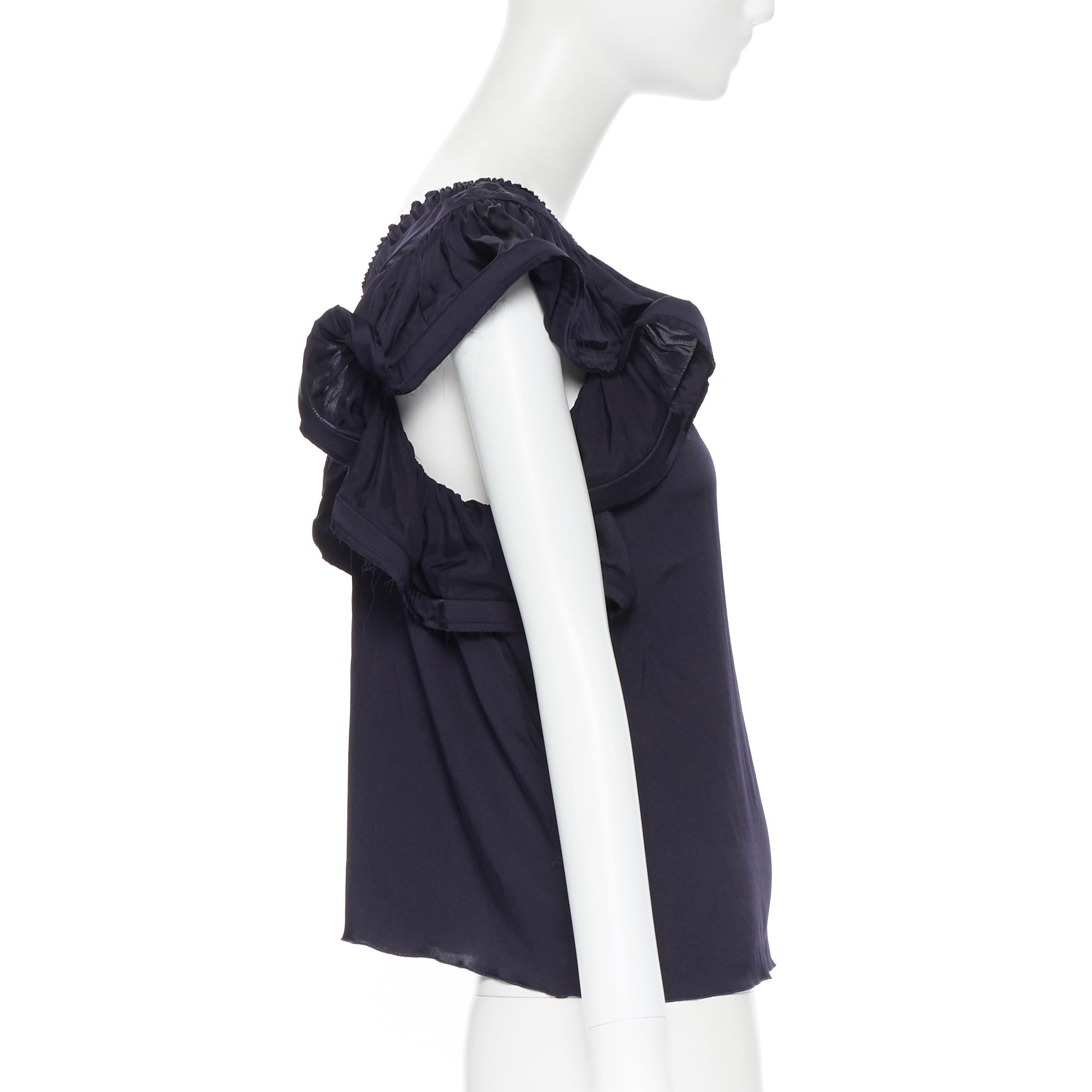 LANVIN Elbaz 2008 stretch silk elasticated neckline ruffle sleeve top FR34 XS In Excellent Condition In Hong Kong, NT