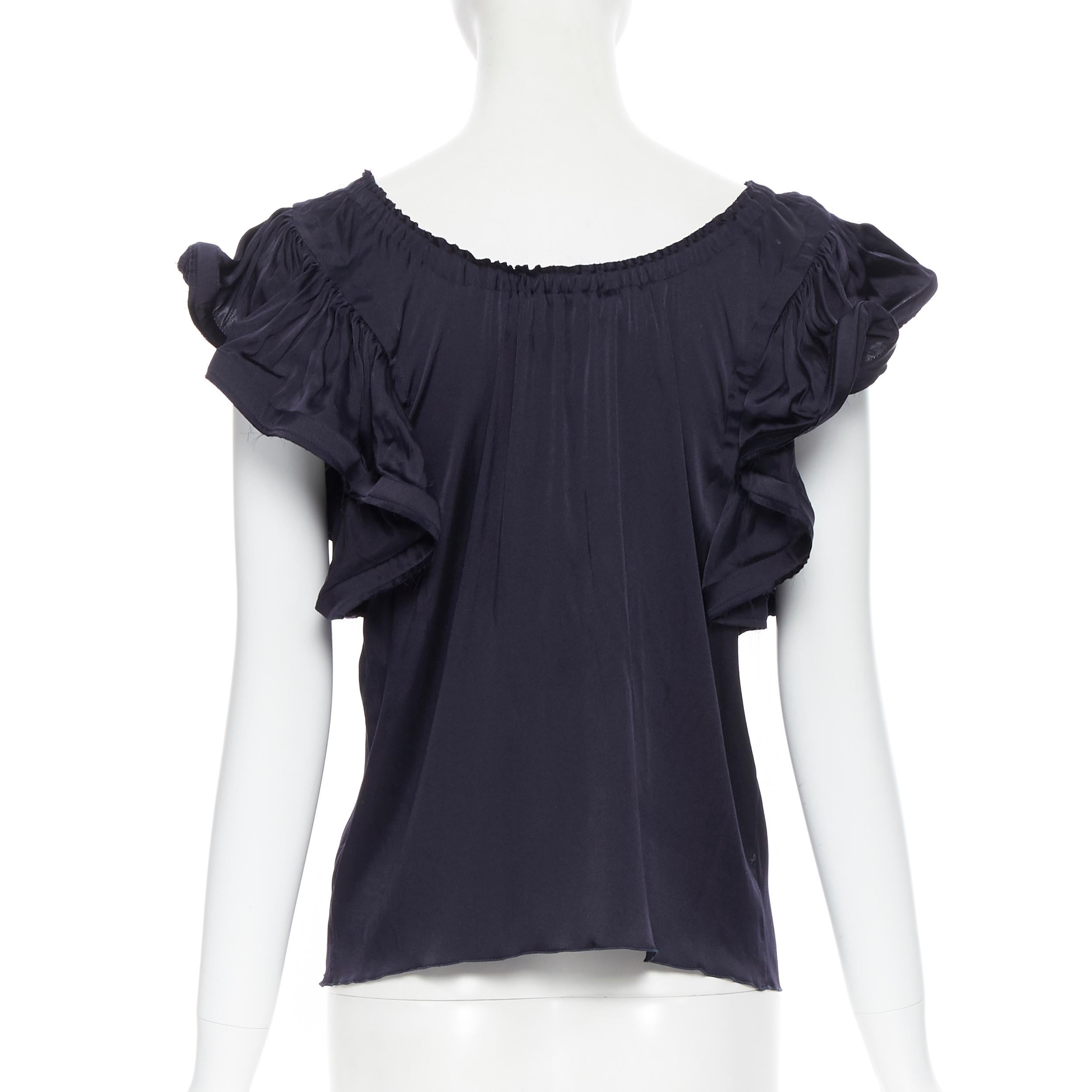 LANVIN Elbaz 2008 stretch silk elasticated neckline ruffle sleeve top FR34 XS In Excellent Condition In Hong Kong, NT