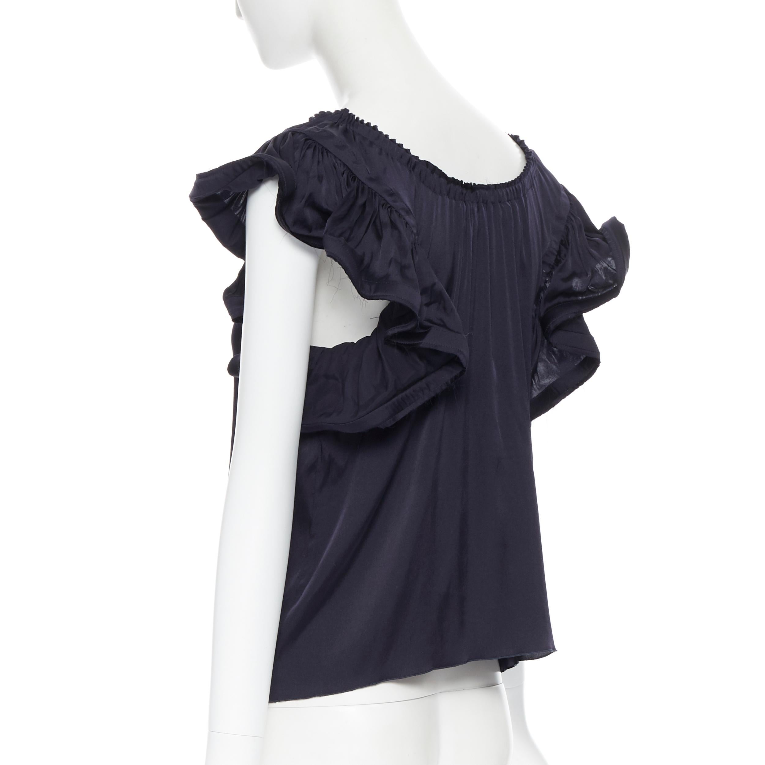 Women's LANVIN Elbaz 2008 stretch silk elasticated neckline ruffle sleeve top FR34 XS