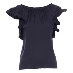 LANVIN Elbaz 2008 stretch silk elasticated neckline ruffle sleeve top FR34 XS