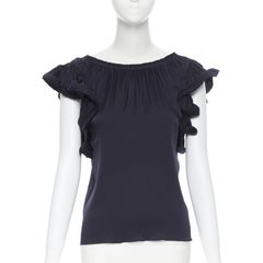 LANVIN Elbaz 2008 stretch silk elasticated neckline ruffle sleeve top FR34 XS