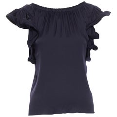 LANVIN Elbaz 2008 stretch silk elasticated neckline ruffle sleeve top FR34 XS