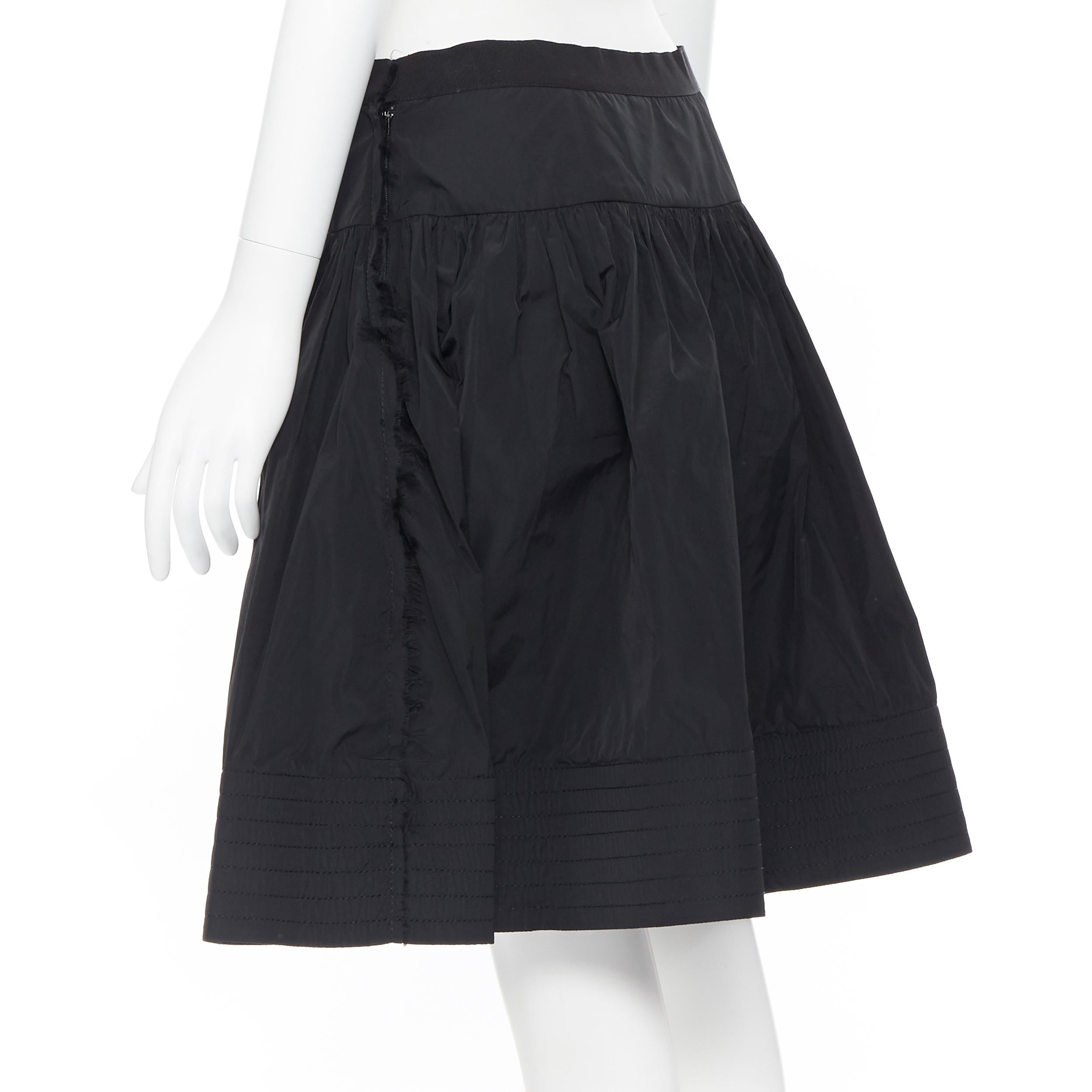 LANVIN ELBAZ 2009 black polyester raw frayed flared crin hem knee skirt FR38 S 1