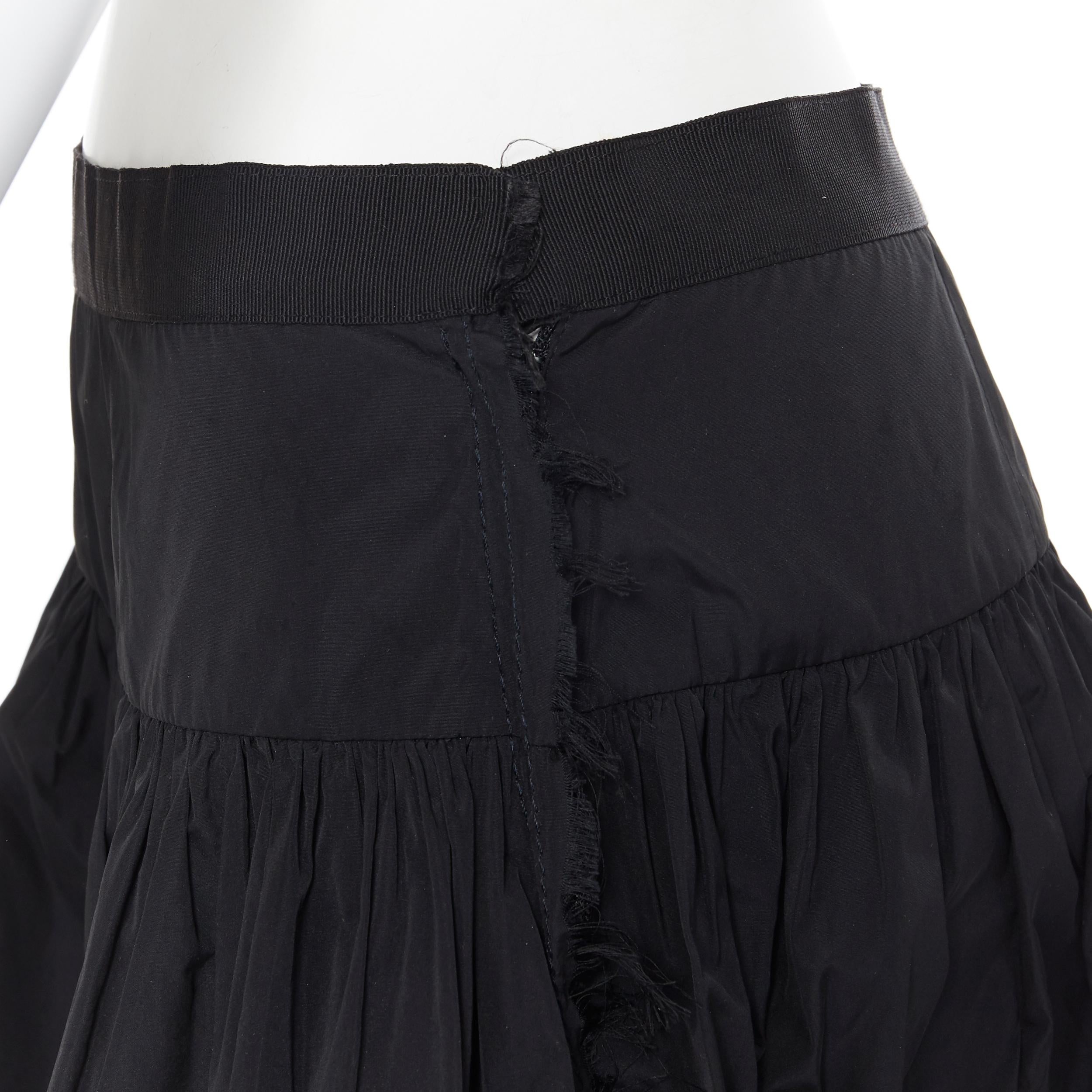 LANVIN ELBAZ 2009 black polyester raw frayed flared crin hem knee skirt FR38 S 2