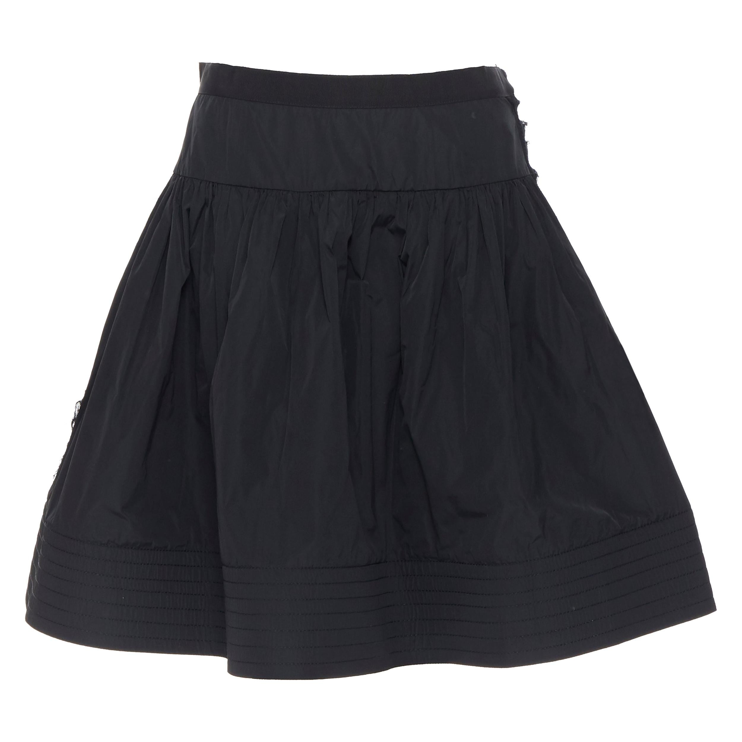 LANVIN ELBAZ 2009 black polyester raw frayed flared crin hem knee skirt FR38 S
