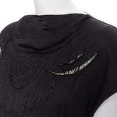 LANVIN Elbaz 2009 black silk lurex gold cut out design cap sleeve top FR36 XS