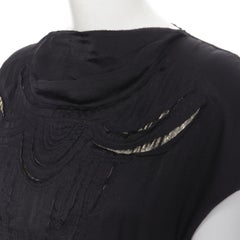 LANVIN Elbaz 2009 black silk lurex gold cut out design cap sleeve top FR36 XS