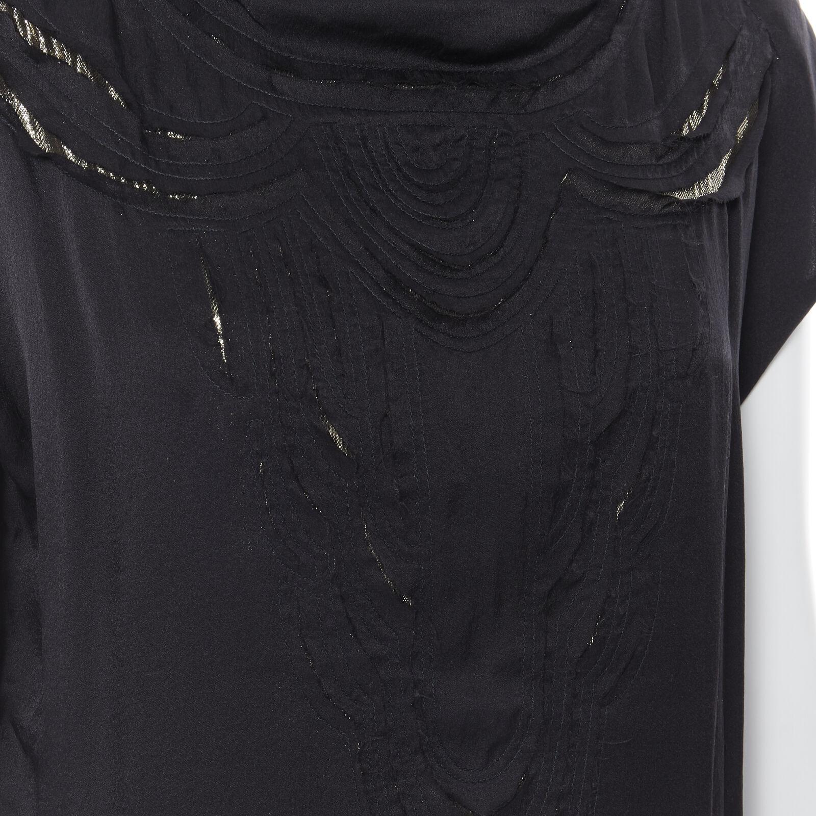 LANVIN Elbaz 2009 black silk lurex gold cut out design cap sleeve top FR36 XS For Sale 3