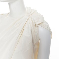 LANVIN Elbaz 2009 ivory white taffeta gathered cap sleeve zip back top Fr36 S